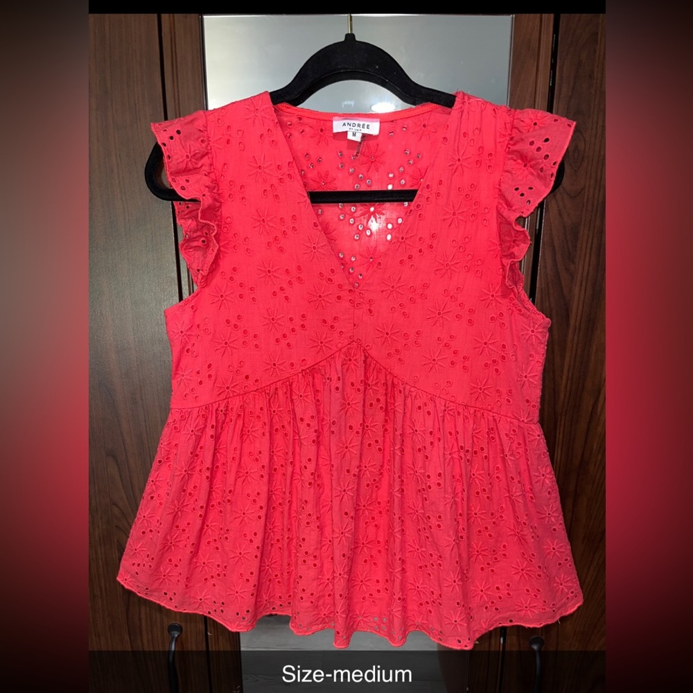 Andree Red Eyelet Blouse